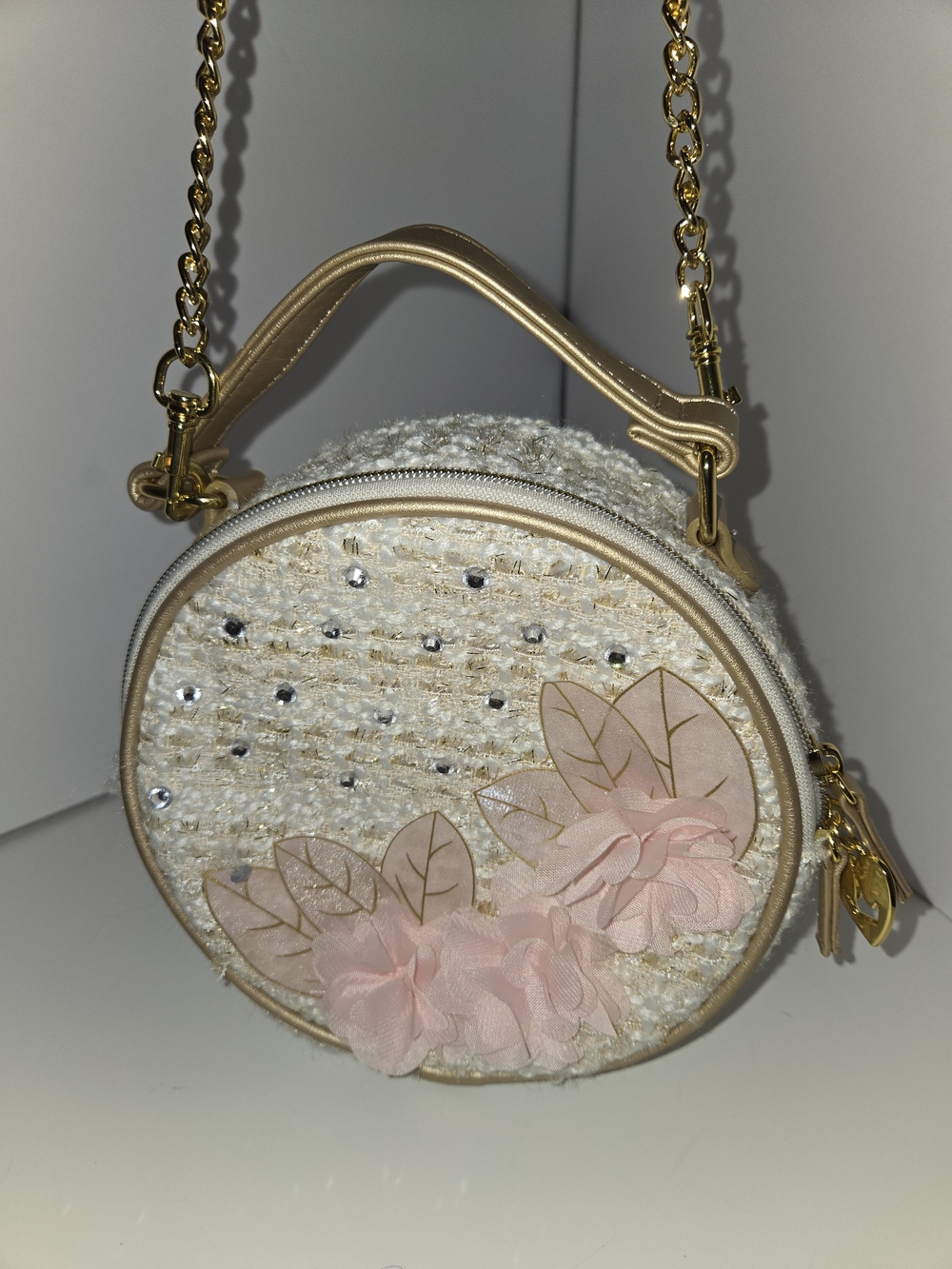 Disney Princess Cream Tweed Crossbody Bag with Pink Floral Appliqué